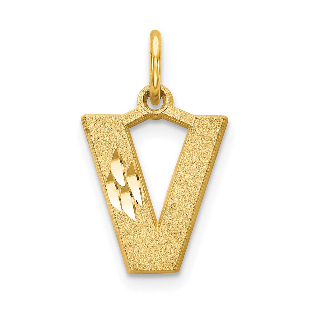 14K Gelbgold 14ky Satiniert Diamantiert Buchstabe V Initiale Charm