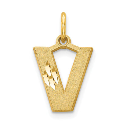 14K Gelbgold 14ky Satiniert Diamantiert Buchstabe V Initiale Charm