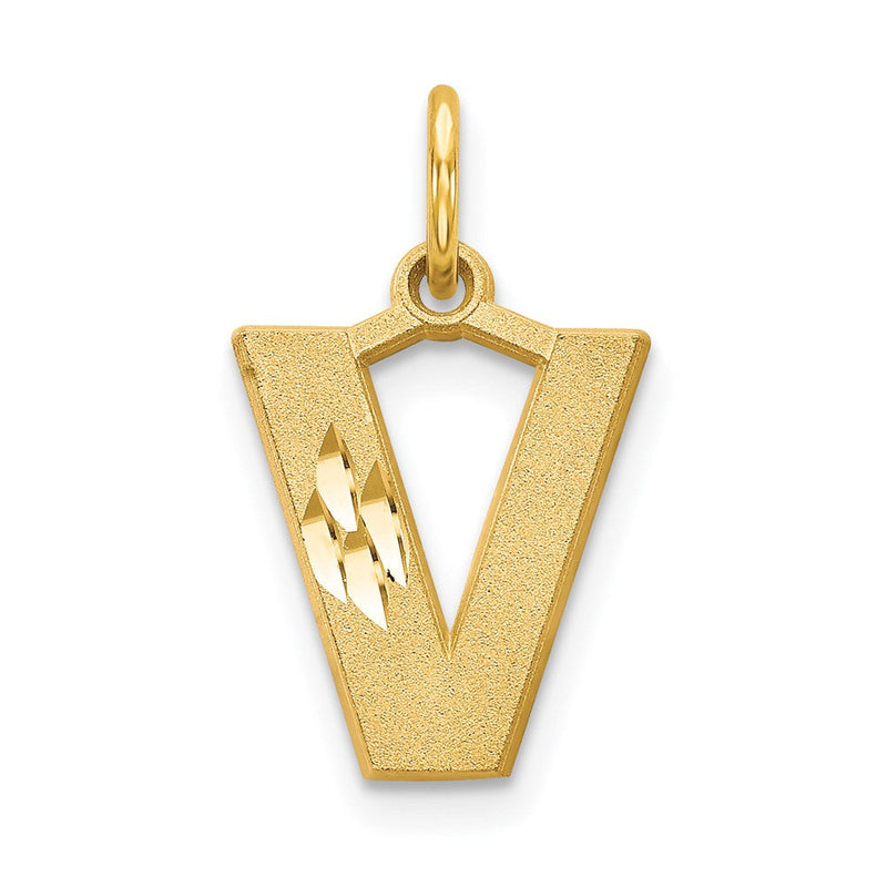 14K Gelbgold 14ky Satiniert Diamantiert Buchstabe V Initiale Charm