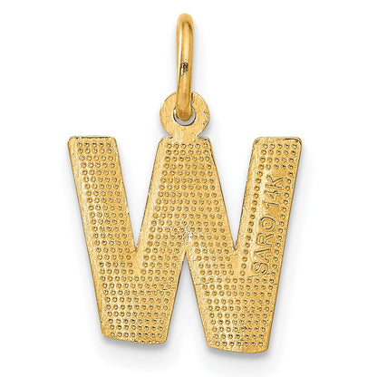 14K Gelbgold 14ky Satiniert Diamantiert Buchstabe W Initiale Charm