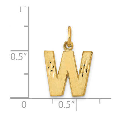 14K Gelbgold 14ky Satiniert Diamantiert Buchstabe W Initiale Charm