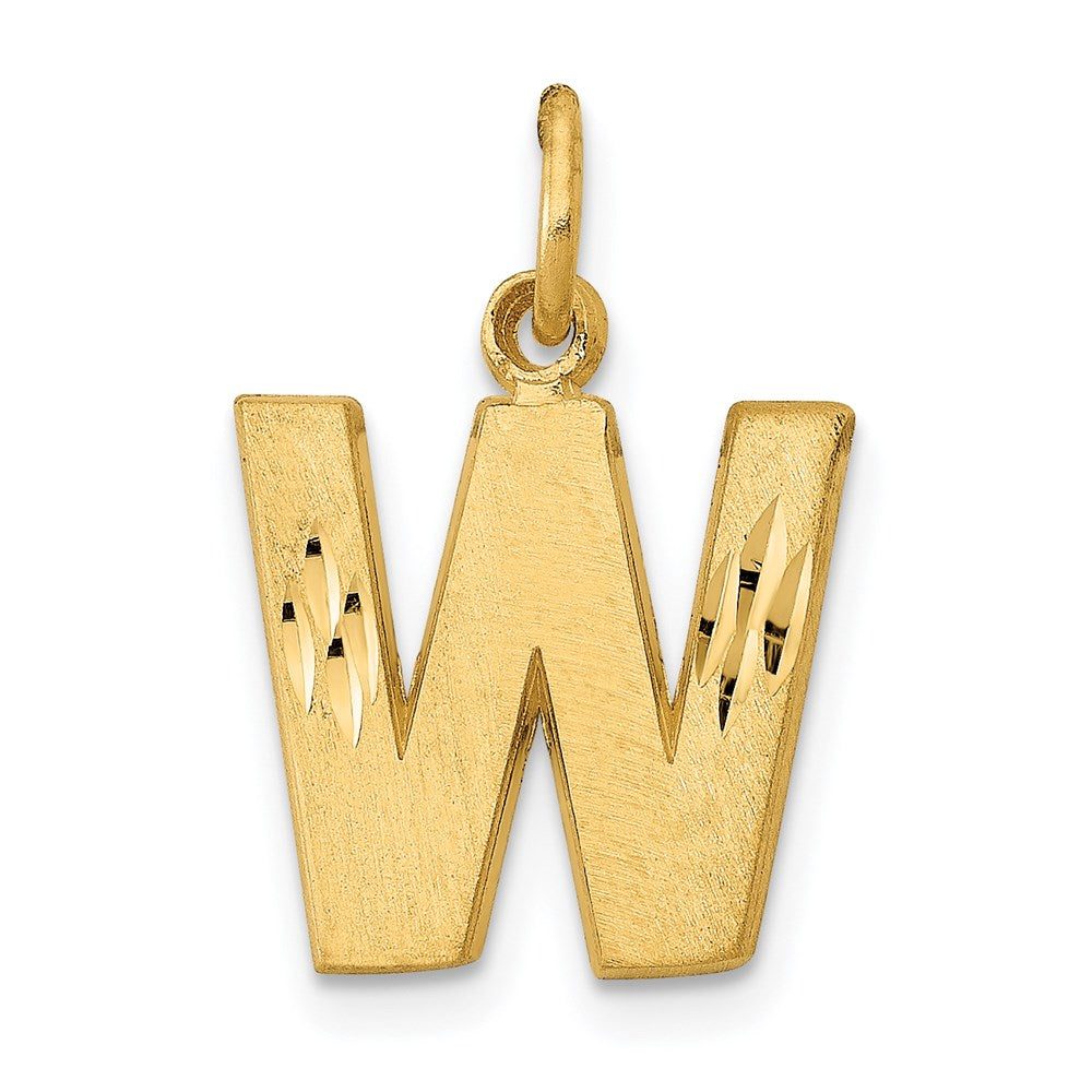 14K Gelbgold 14ky Satiniert Diamantiert Buchstabe W Initiale Charm