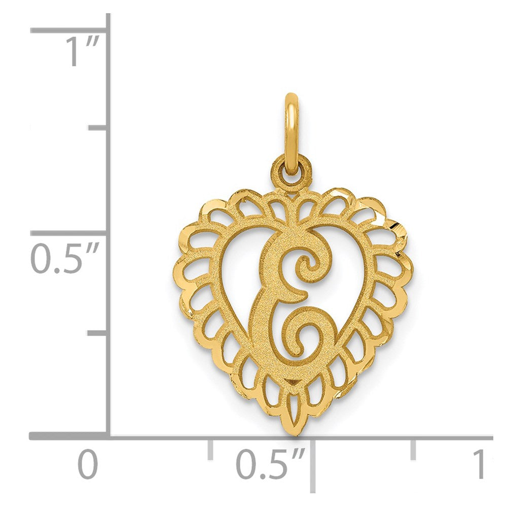 14K Gelbgold Herz Buchstabe E Charm