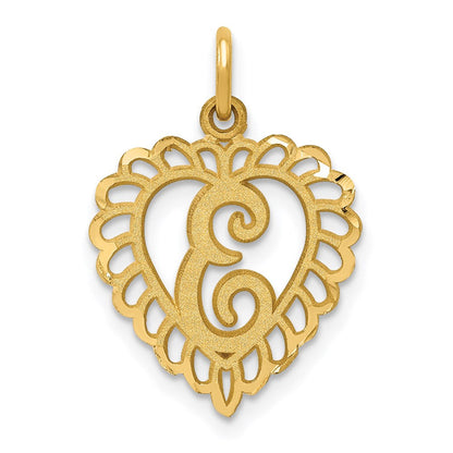 14K Gelbgold Herz Buchstabe E Charm