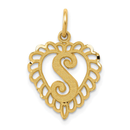 14K Gelbgold Herz Buchstabe S Charm