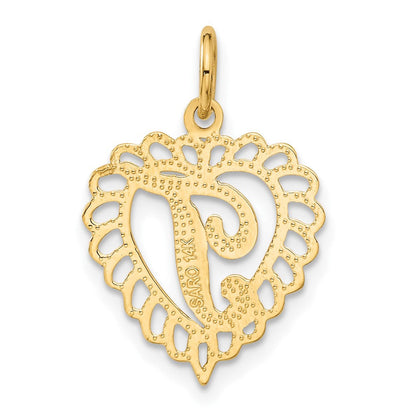 14K Gelbgold Herz Buchstabe T Charm