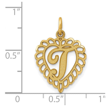 14K Gelbgold Herz Buchstabe T Charm