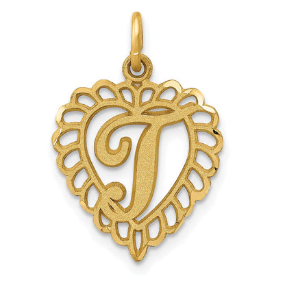 14K Gelbgold Herz Buchstabe T Charm