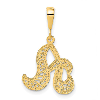 14K Gelbgold Initial-Anhänger mit Buchstabe A in poliertem Schreibschrift-Filigran
