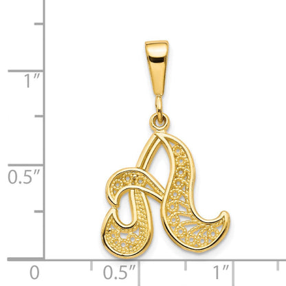 14K Gelbgold Initial-Anhänger mit Buchstabe A in poliertem Schreibschrift-Filigran