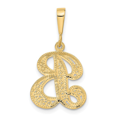 14K Gelbgold Polierter Filigran-Anhänger mit Initiale "B" in Schreibschrift