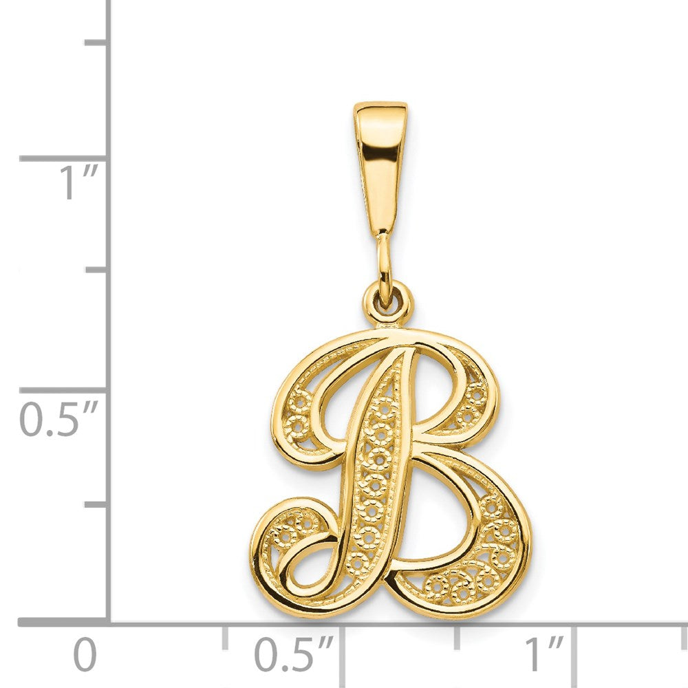 14K Gelbgold Polierter Filigran-Anhänger mit Initiale "B" in Schreibschrift