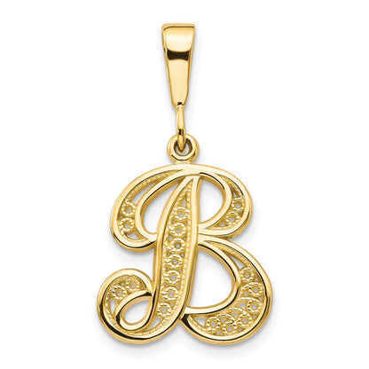 14K Gelbgold Polierter Filigran-Anhänger mit Initiale "B" in Schreibschrift