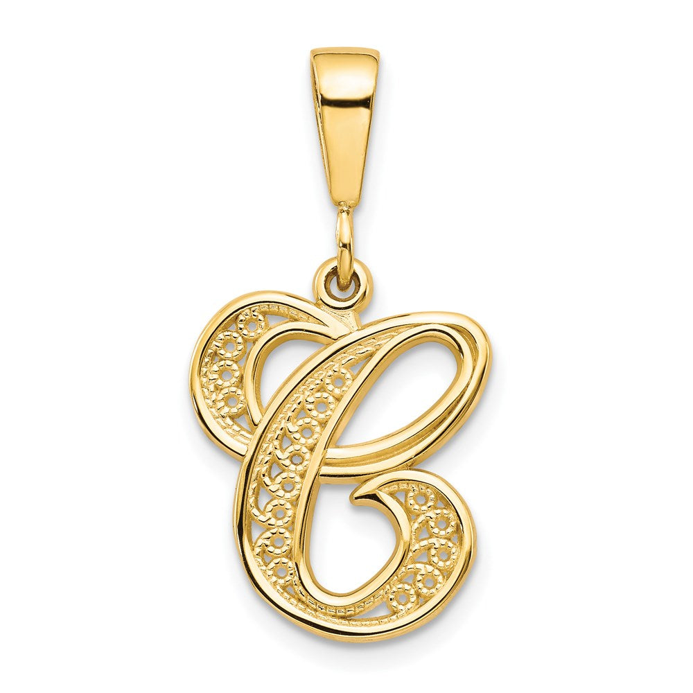 14K Gelbgold Polierter Filigran-Schreibschrift-Buchstabe-C-Initialanhänger