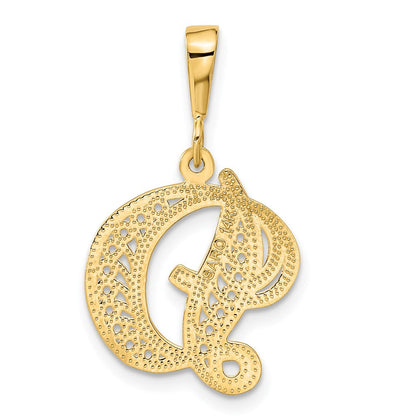 14K Gelbgold Poliert Filigran-Buchstabe „D" Initial-Anhänger