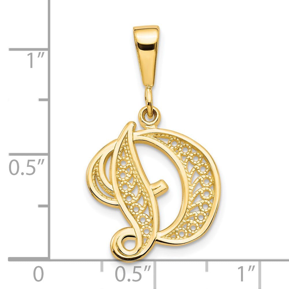 14K Gelbgold Poliert Filigran-Buchstabe „D" Initial-Anhänger