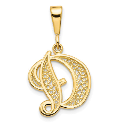 14K Gelbgold Poliert Filigran-Buchstabe „D" Initial-Anhänger