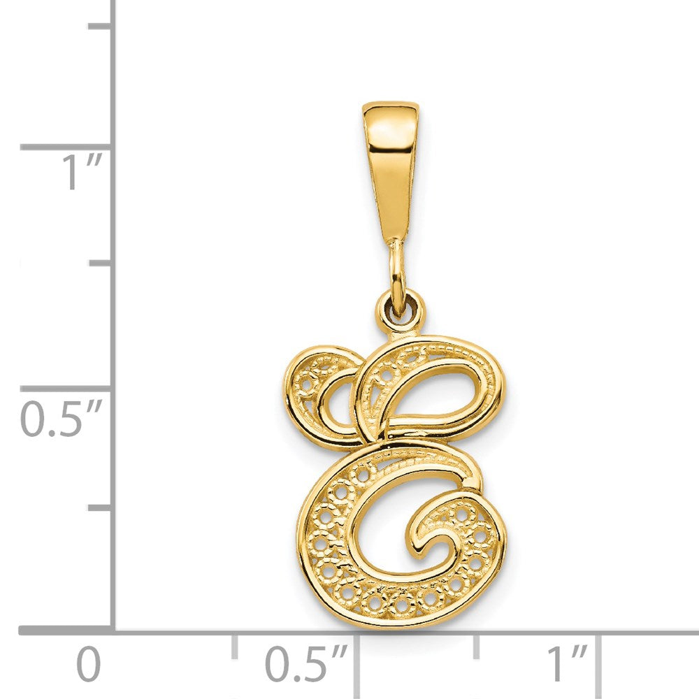 14K Gelbgold 14ky Poliert Schreibschrift Filigran Buchstabe E Initiale Anhänger
