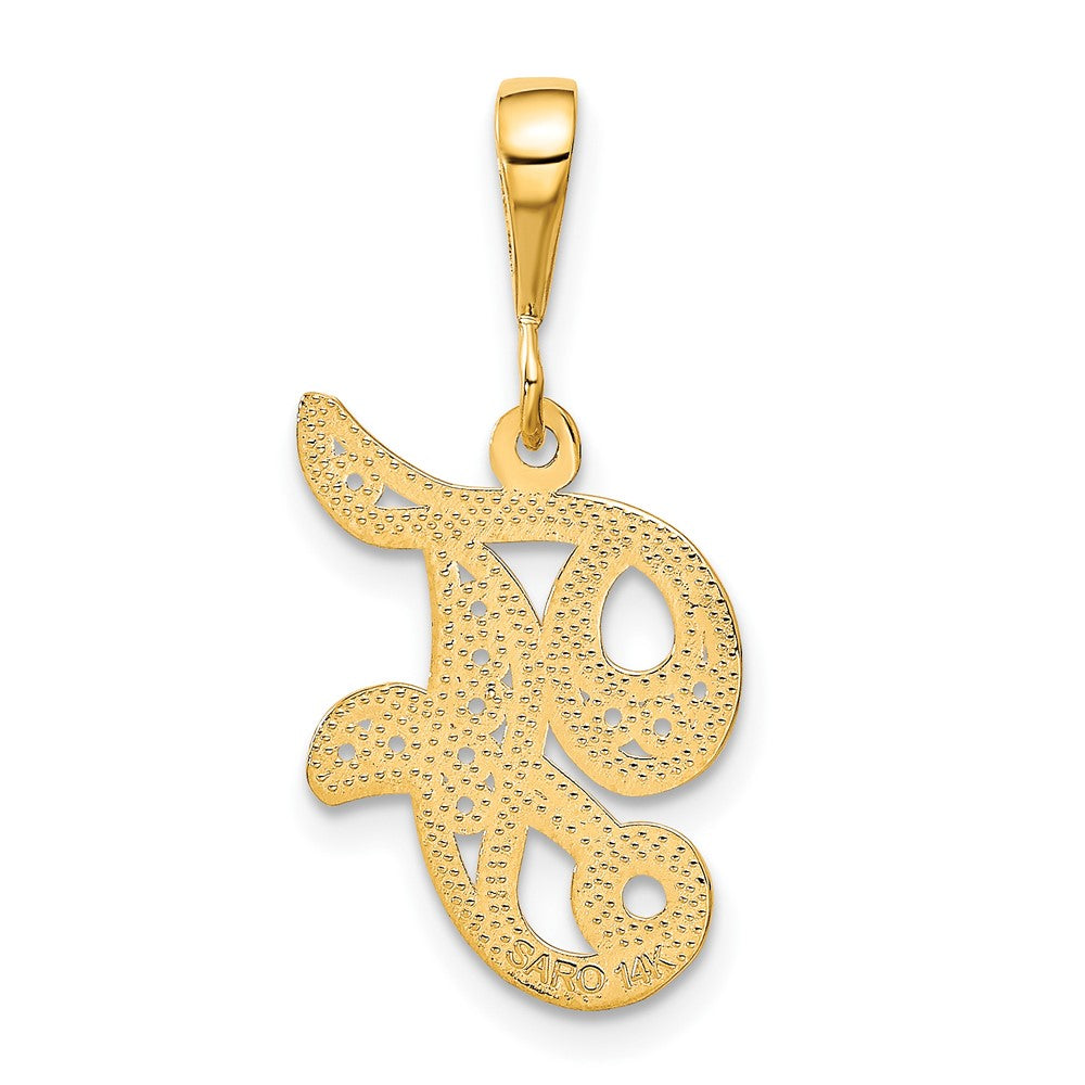 14K Gelbgold Polierter Filigraner Schreibschrift-Initial-Anhänger Buchstabe F