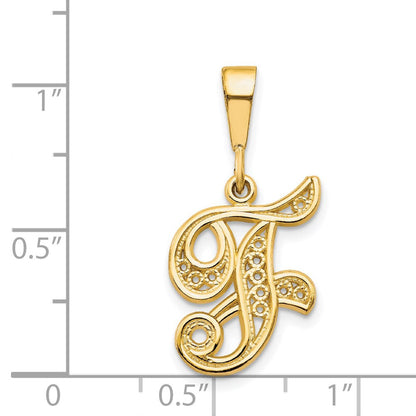 14K Gelbgold Polierter Filigraner Schreibschrift-Initial-Anhänger Buchstabe F