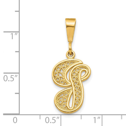 14K Gelbgold Polierter Filigran-Initialanhänger Buchstabe G in Schreibschrift
