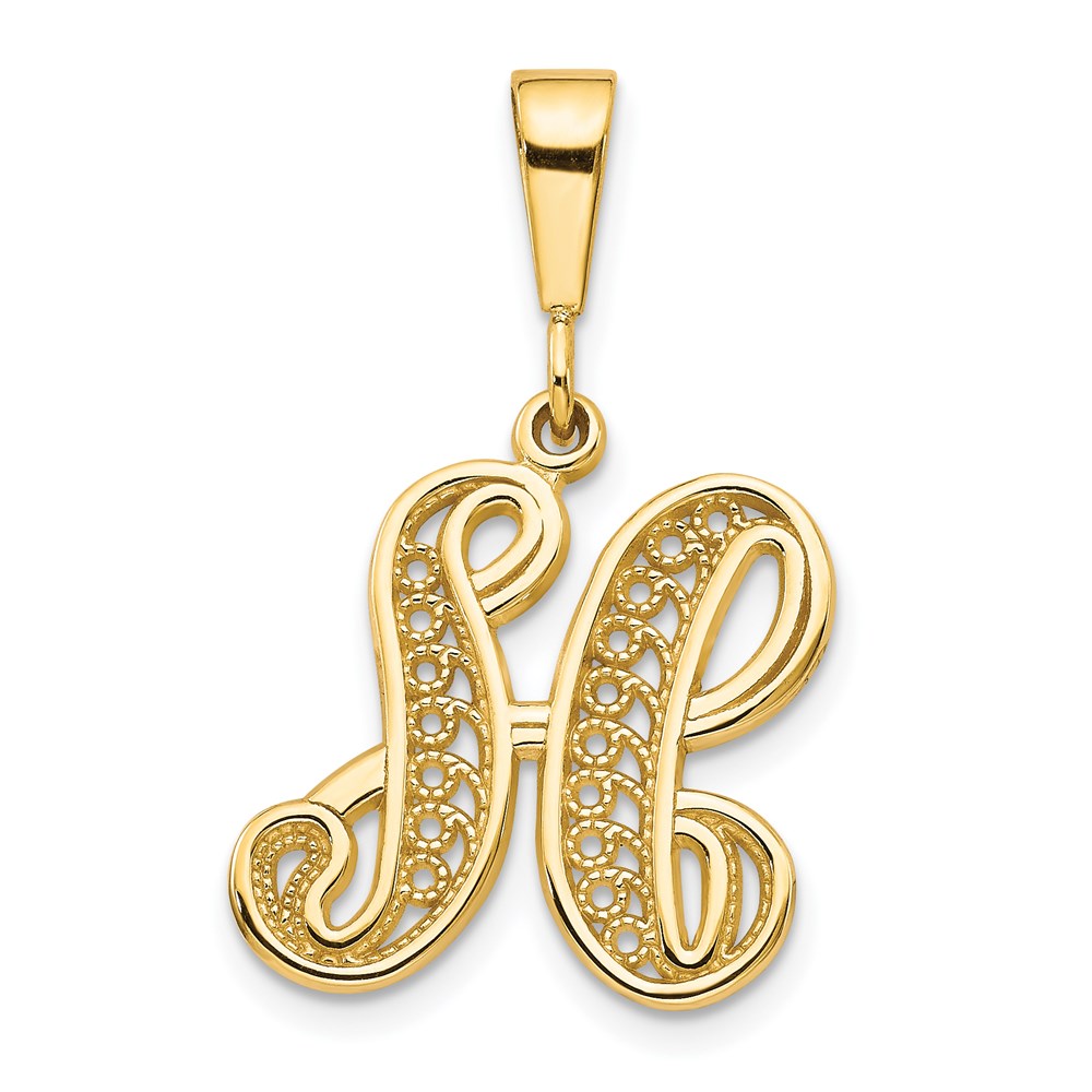 14K Gelbgold Poliert Filigran-Buchstabenanhänger Initiale "H