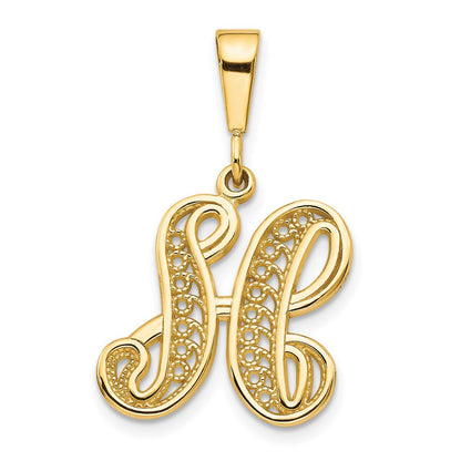 14K Gelbgold Poliert Filigran-Buchstabenanhänger Initiale "H