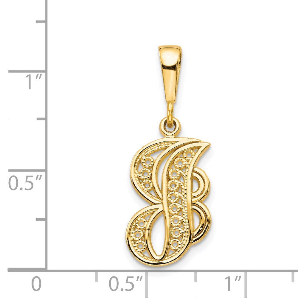 14K Gelbgold Polierter Skript-Filigran-Buchstabe „J" Initial-Anhänger