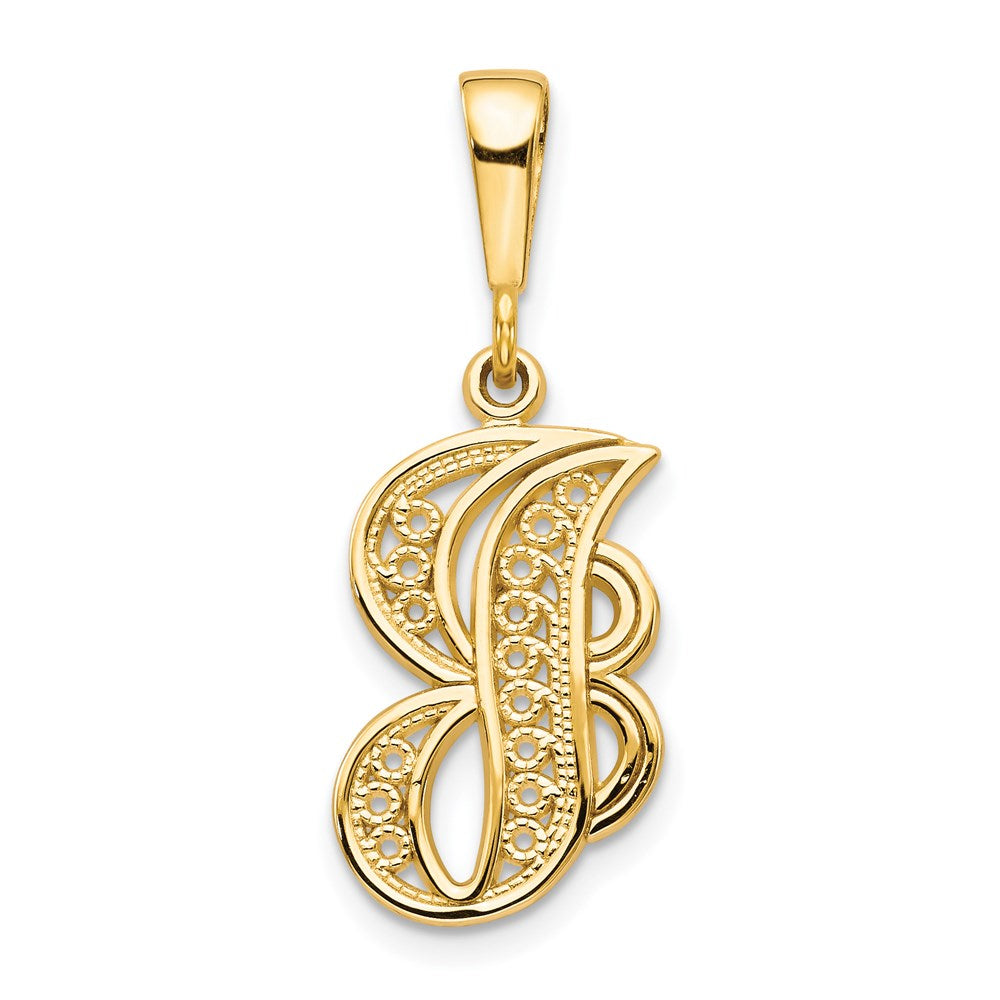 14K Gelbgold Polierter Skript-Filigran-Buchstabe „J" Initial-Anhänger