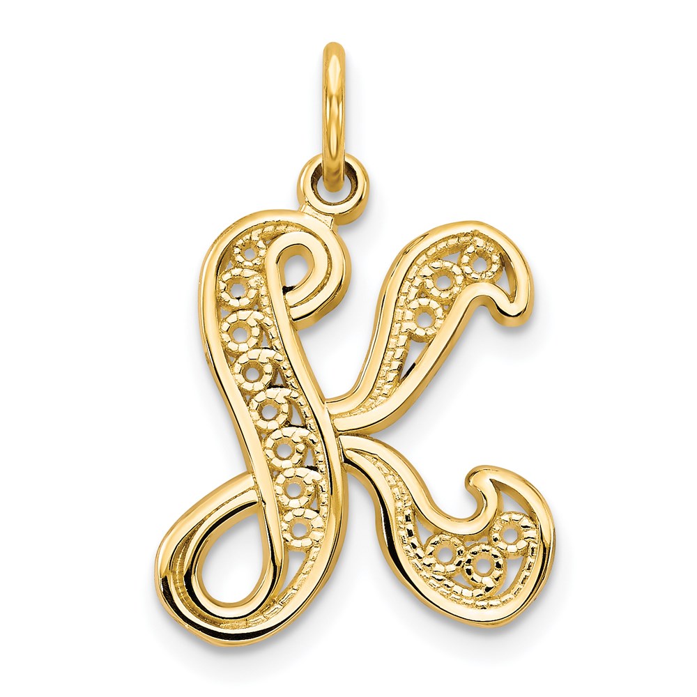 14K Gelbgold Polierter Filigran-Initialanhänger Buchstabe K in Schreibschrift