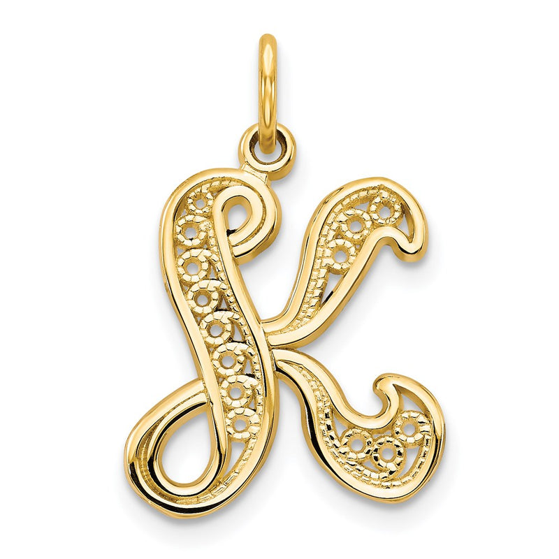 14K Gelbgold Polierter Filigran-Initialanhänger Buchstabe K in Schreibschrift