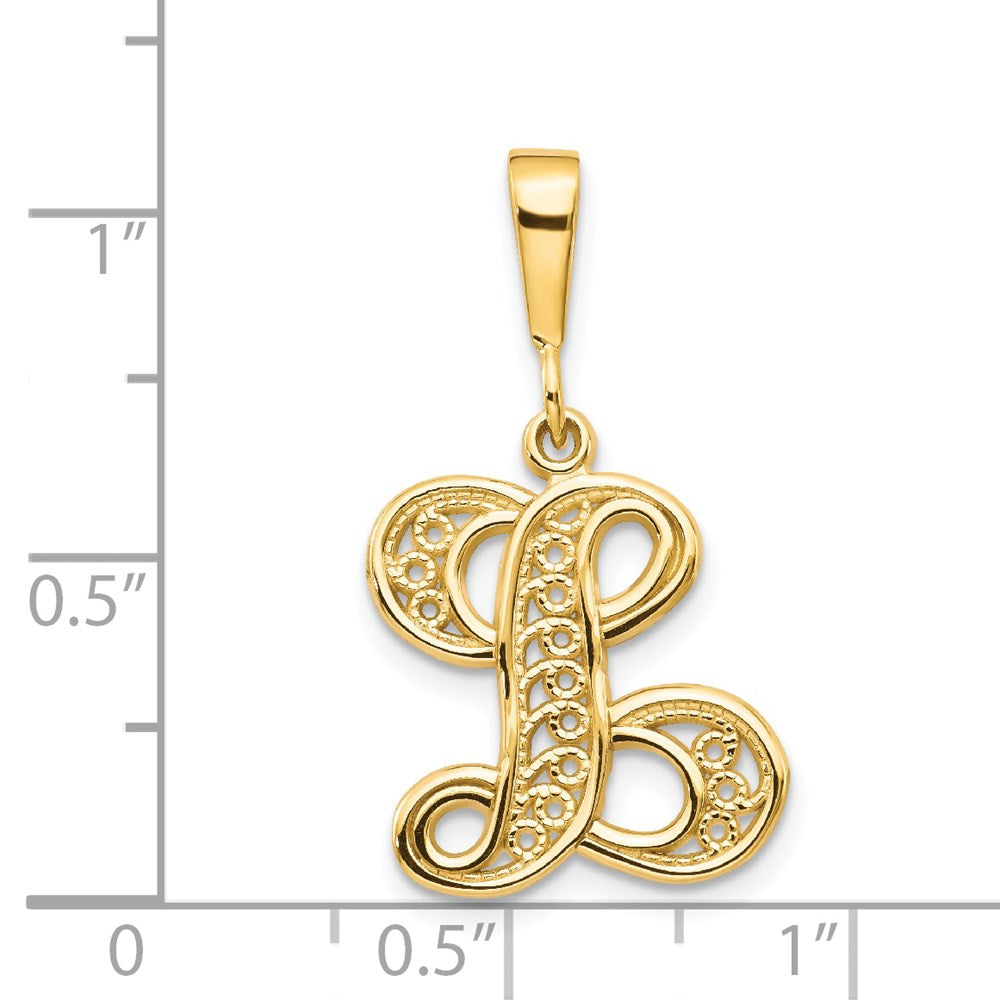 14K Gelbgold Polierter Schreibschrift-Filigran-Buchstabe L Initial-Anhänger