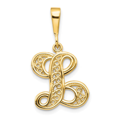 14K Gelbgold Polierter Schreibschrift-Filigran-Buchstabe L Initial-Anhänger