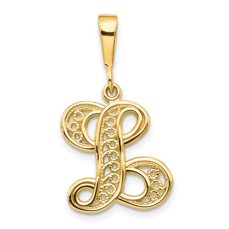 14K Gelbgold Polierter Schreibschrift-Filigran-Buchstabe L Initial-Anhänger