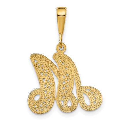 14K Gelbgold Polierter Filigraner Initial-Anhänger Buchstabe M in Schreibschrift