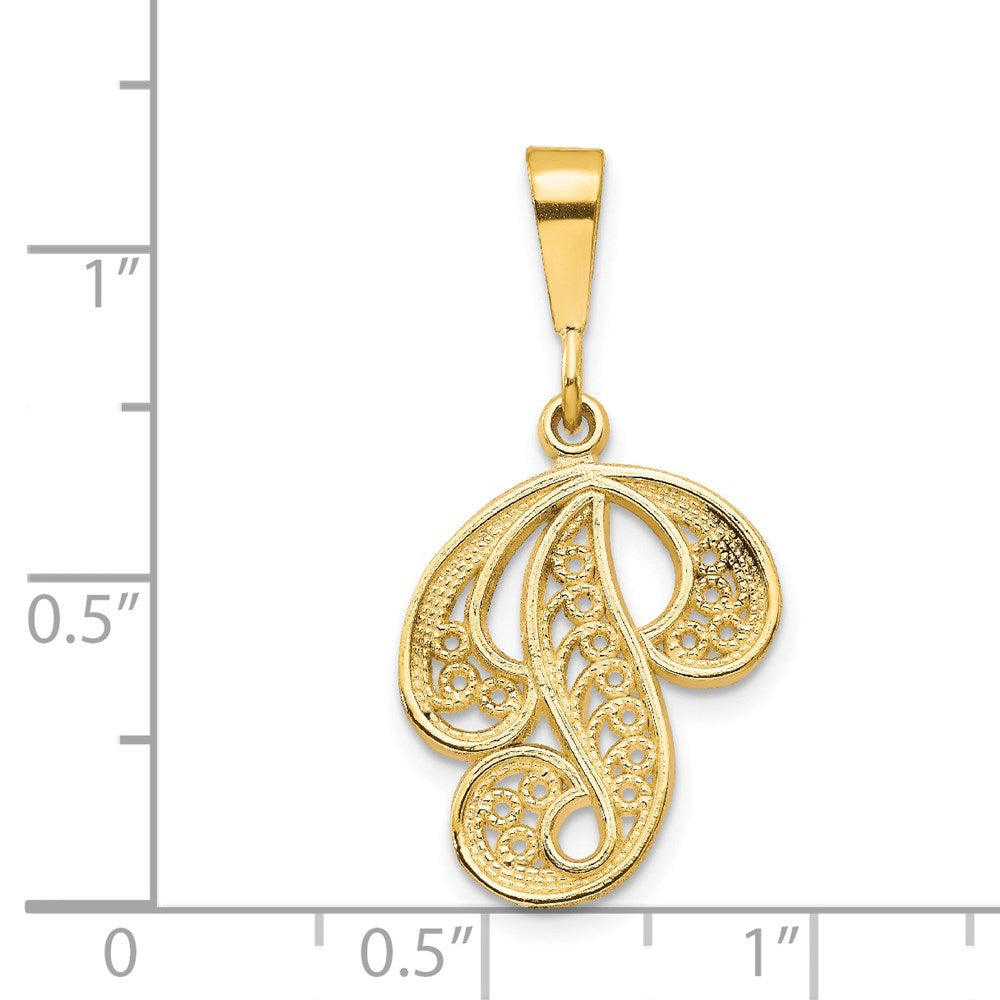 Polierter Initial-Anhänger Buchstabe P in Schreibschrift-Filigran aus 14K Gelbgold