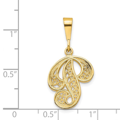 Polierter Initial-Anhänger Buchstabe P in Schreibschrift-Filigran aus 14K Gelbgold