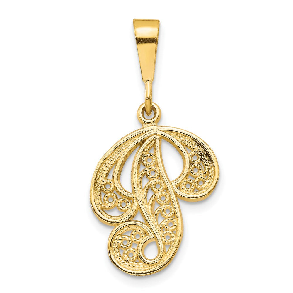Polierter Initial-Anhänger Buchstabe P in Schreibschrift-Filigran aus 14K Gelbgold