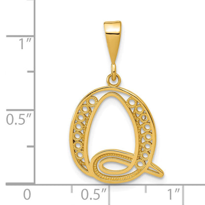 14K Gelbgold Poliert Schreibschrift Filigran Buchstabe Q Initiale Anhänger