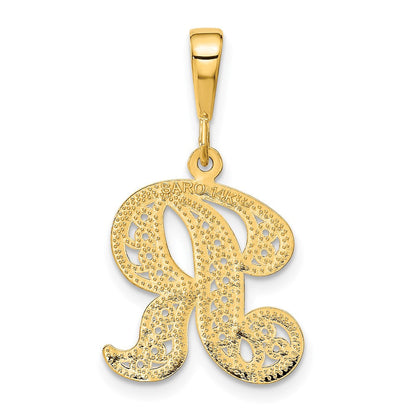 14K Gelbgold Polierter Schriftzug-Filigran Buchstabe R Initialanhänger