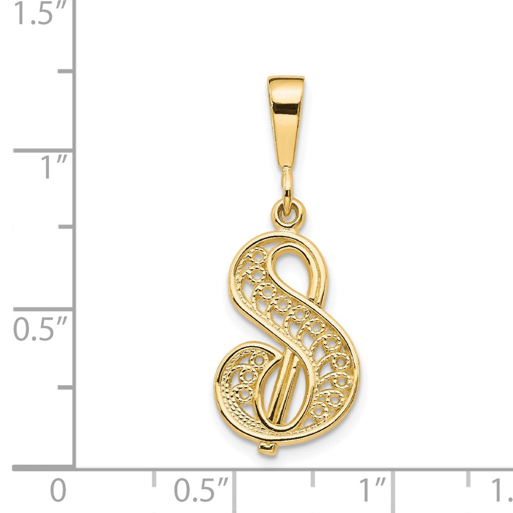 14K Gelbgold 14ky Poliert Schreibschrift Filigran Buchstabe S Initiale Anhänger