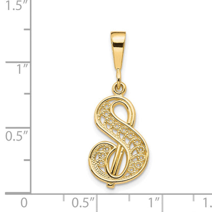 14K Gelbgold 14ky Poliert Schreibschrift Filigran Buchstabe S Initiale Anhänger