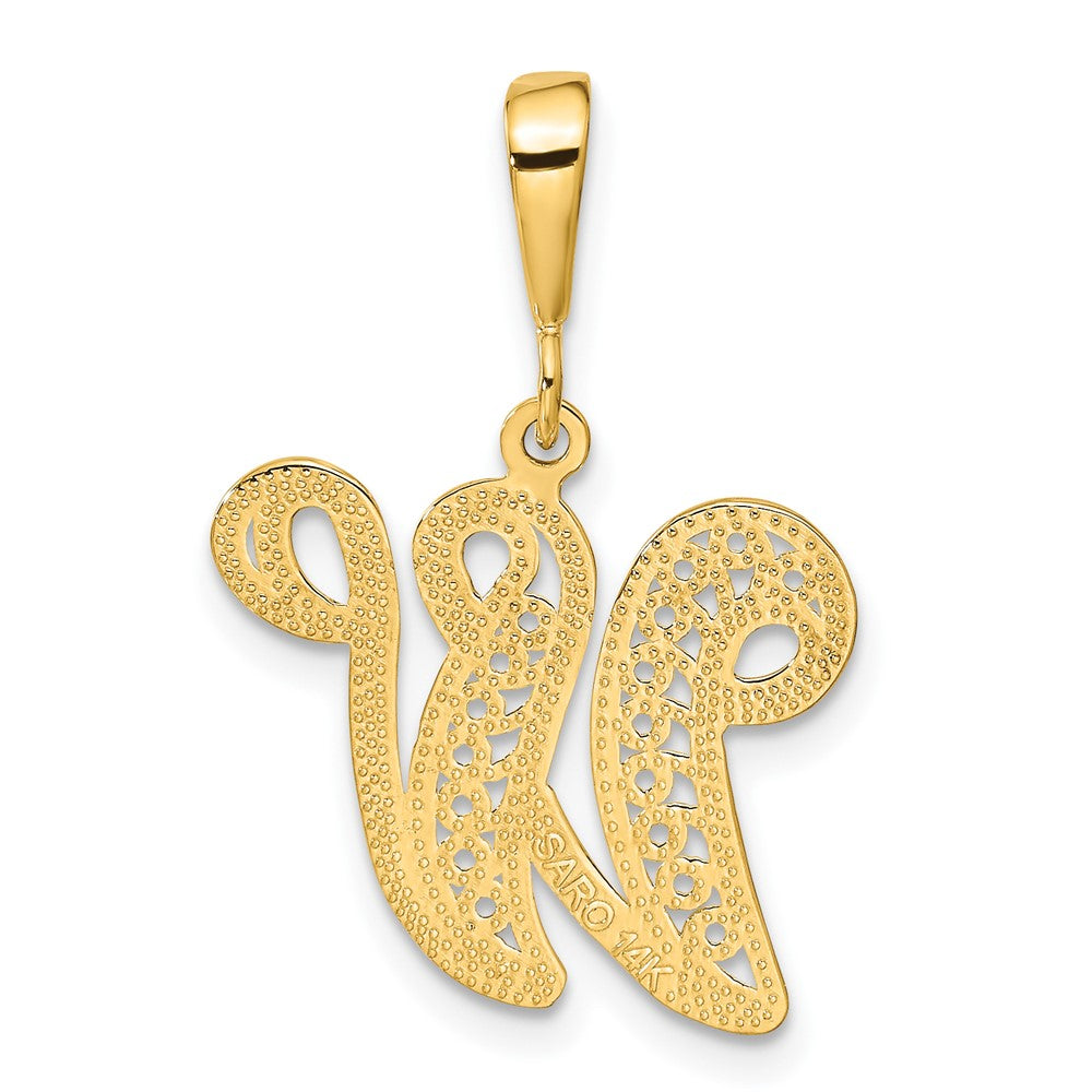 14K Gelbgold Polierter Schreibschrift-Filigran-Initialanhänger Buchstabe W