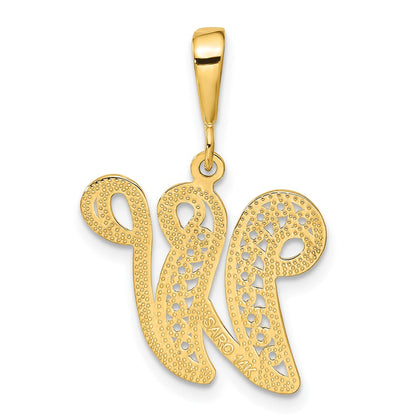 14K Gelbgold Polierter Schreibschrift-Filigran-Initialanhänger Buchstabe W