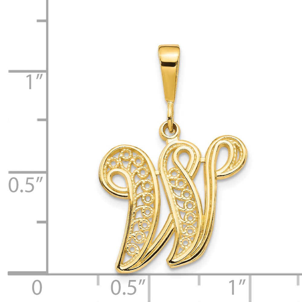 14K Gelbgold Polierter Schreibschrift-Filigran-Initialanhänger Buchstabe W