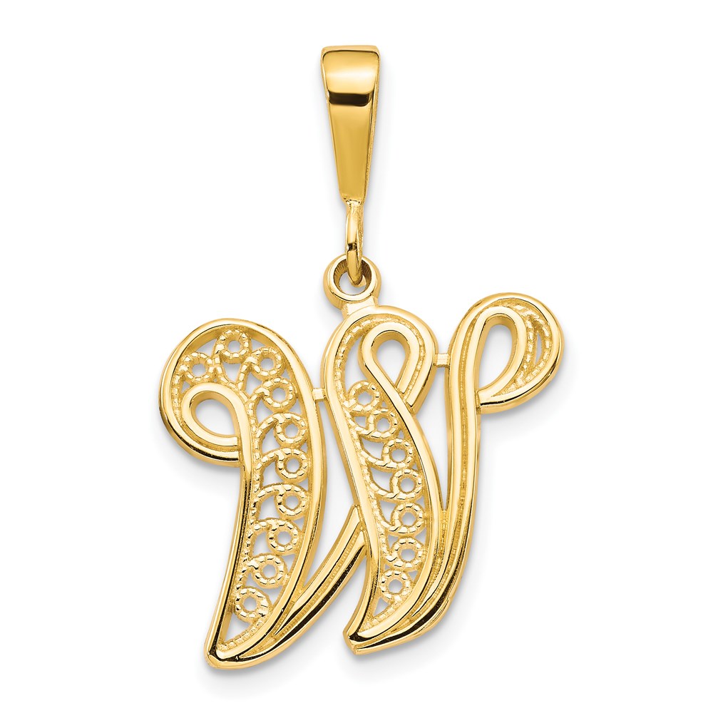 14K Gelbgold Polierter Schreibschrift-Filigran-Initialanhänger Buchstabe W