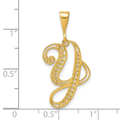14K Gelbgold Poliert Schreibschrift Filigran Buchstabe Y Initiale Anhänger