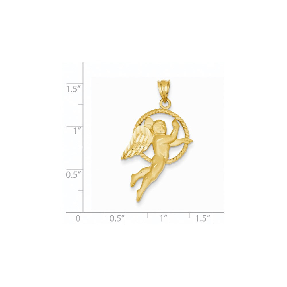 14K Gelbgold Engel-Anhänger, satiniert und diamantiert
