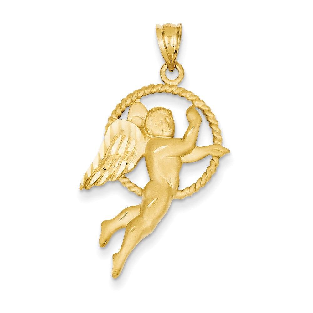 14K Gelbgold Engel-Anhänger, satiniert und diamantiert