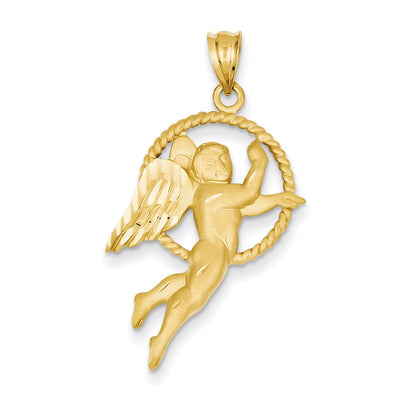 14K Gelbgold Engel-Anhänger, satiniert und diamantiert